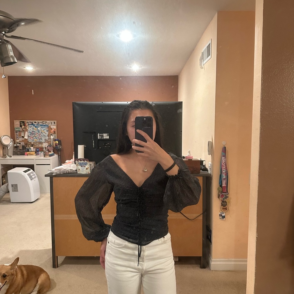 Abercrombie & Fitch Elegant Black Sheer Sleeve Top